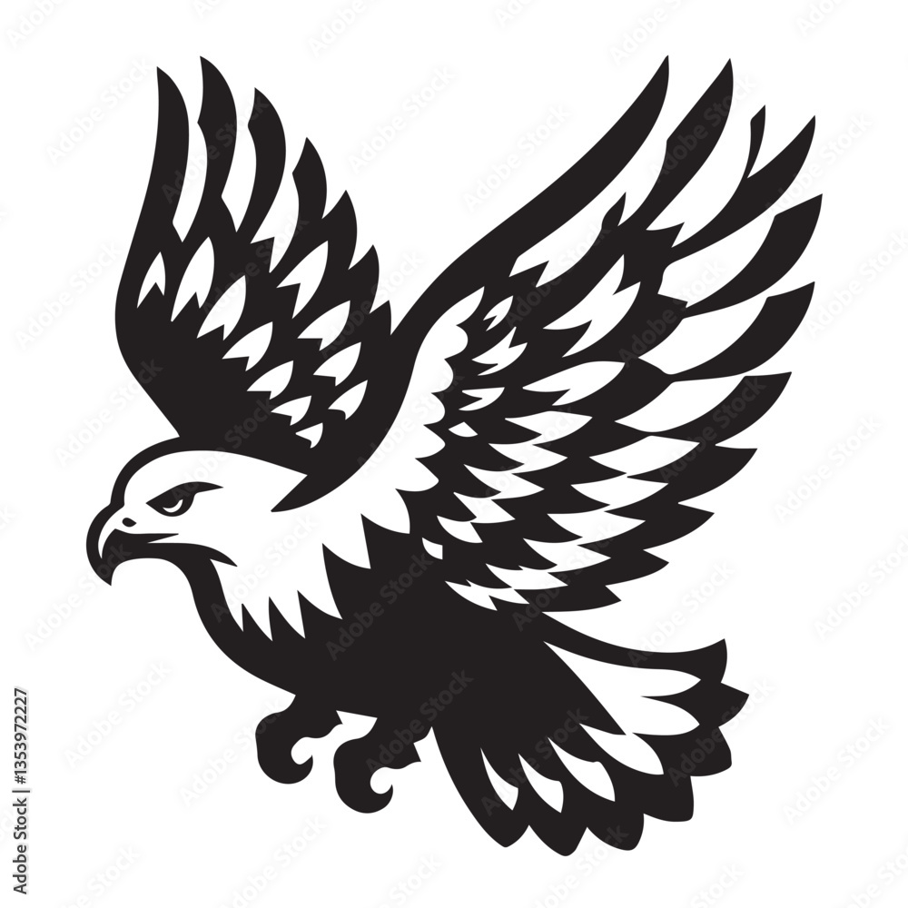 Fototapeta premium Hawk silhouette black and white vector icon
