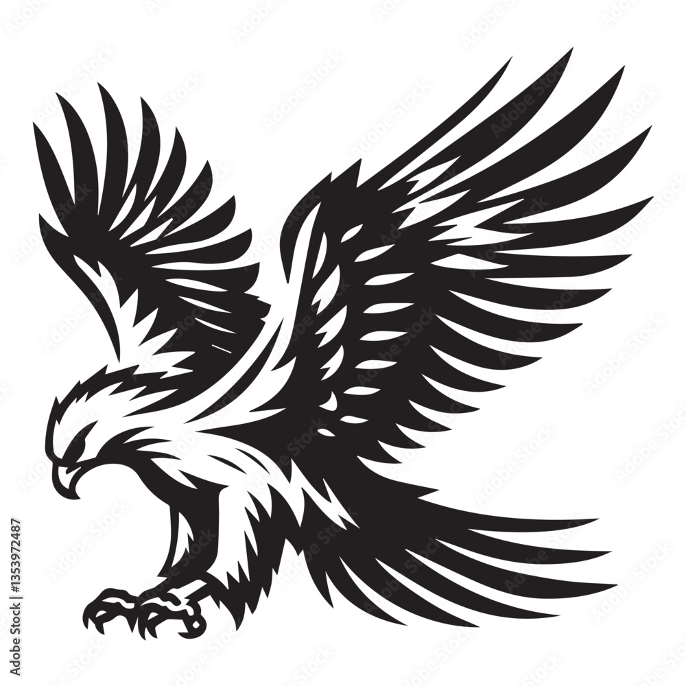 Obraz premium Hawk silhouette black and white vector icon
