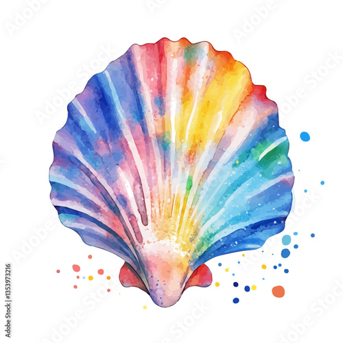 watercolor vector of Scallop, isolated on a white background.