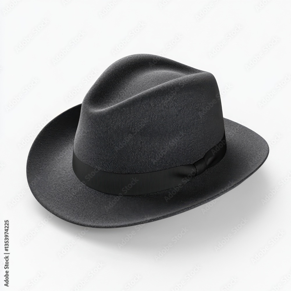 A hat with a band sits on a white background A hat with a band sits on a white background