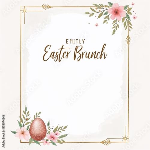 A stylish Easter brunch invitation featuring pastel watercolor florals, elegant script typography, and a decorative Easter egg illustration