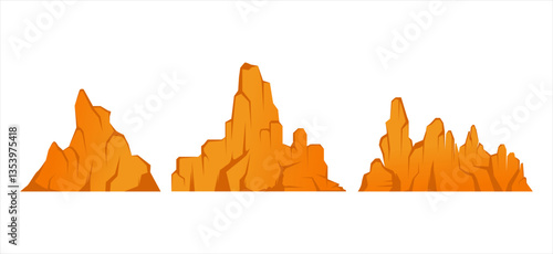 mountain and hill, Flat rock mountains relief,Snowy cliff Isolated rocky peak, cartoon canyon silhouette. 