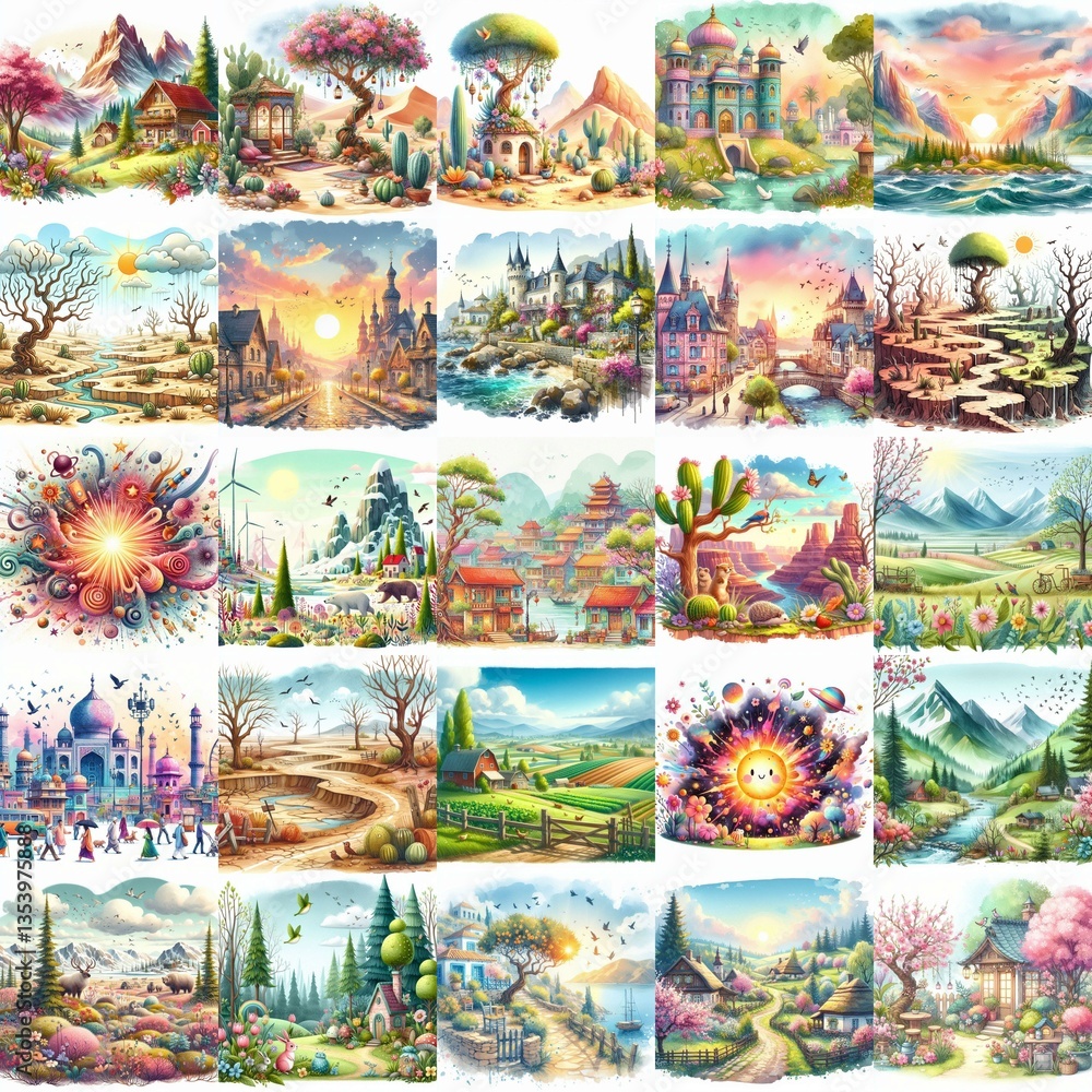 Quirky Spring landscape. AI generated illustration Quirky Spring landscape. AI generated illustration