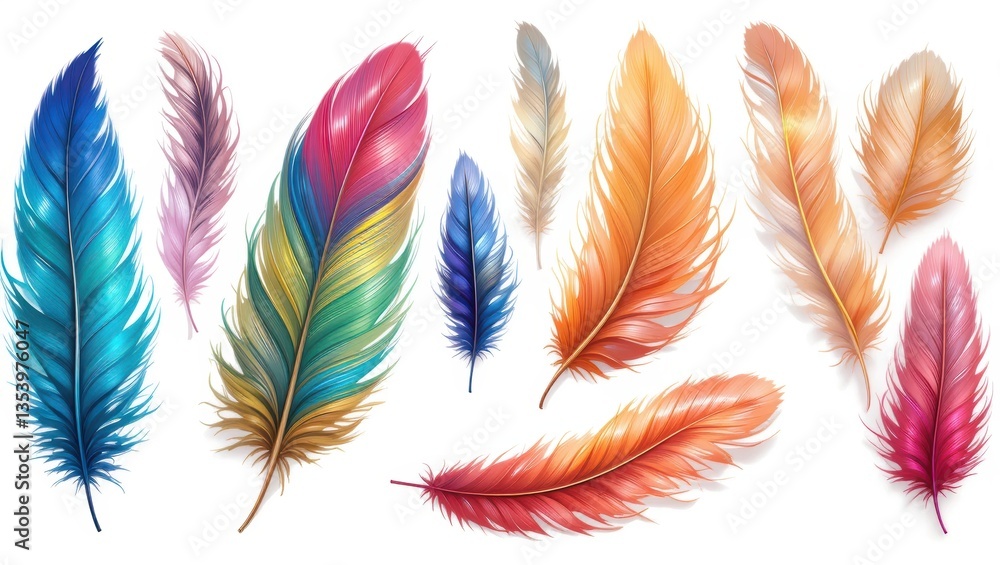 Colorful Illustrations of Vibrant Feathers with Rich Textures and Aesthetic Gradients Colorful Illustrations of Vibrant Feathers with Rich Textures and Aesthetic Gradients