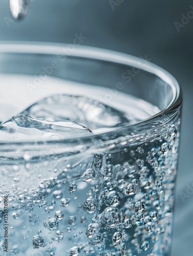 A close-up shot of a glass filled with ice and water