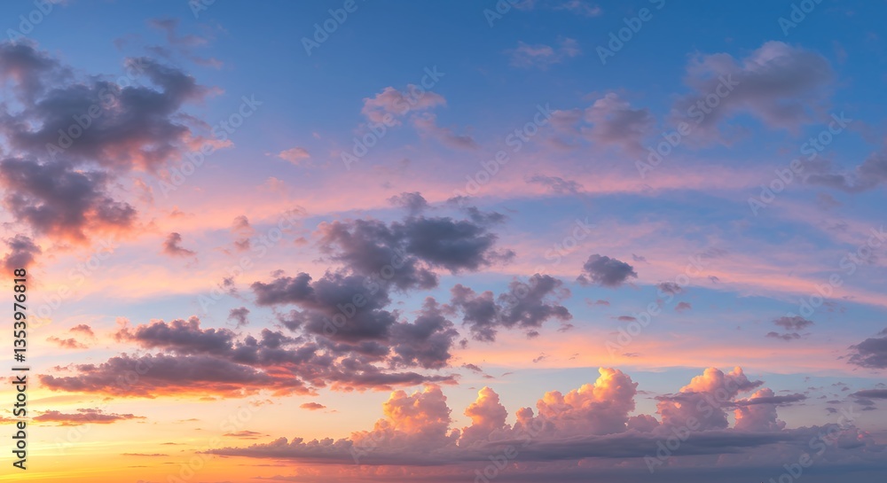Fototapeta premium Dramatic Sunset Sky Colorful Cloudscape Evening Panorama
