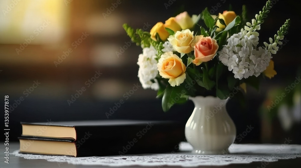 Fototapeta premium Elegant Victorian Floral Arrangement in Soft Pastel Tones: A Timeless Classic for Any Elegant Setting