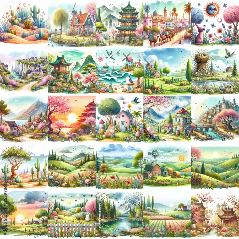 Quirky Spring landscape. AI generated illustration Quirky Spring landscape. AI generated illustration