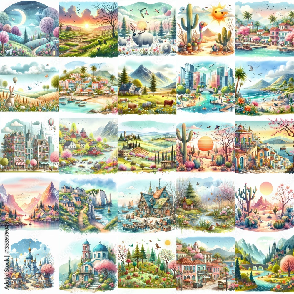 Quirky Spring landscape. AI generated illustration Quirky Spring landscape. AI generated illustration