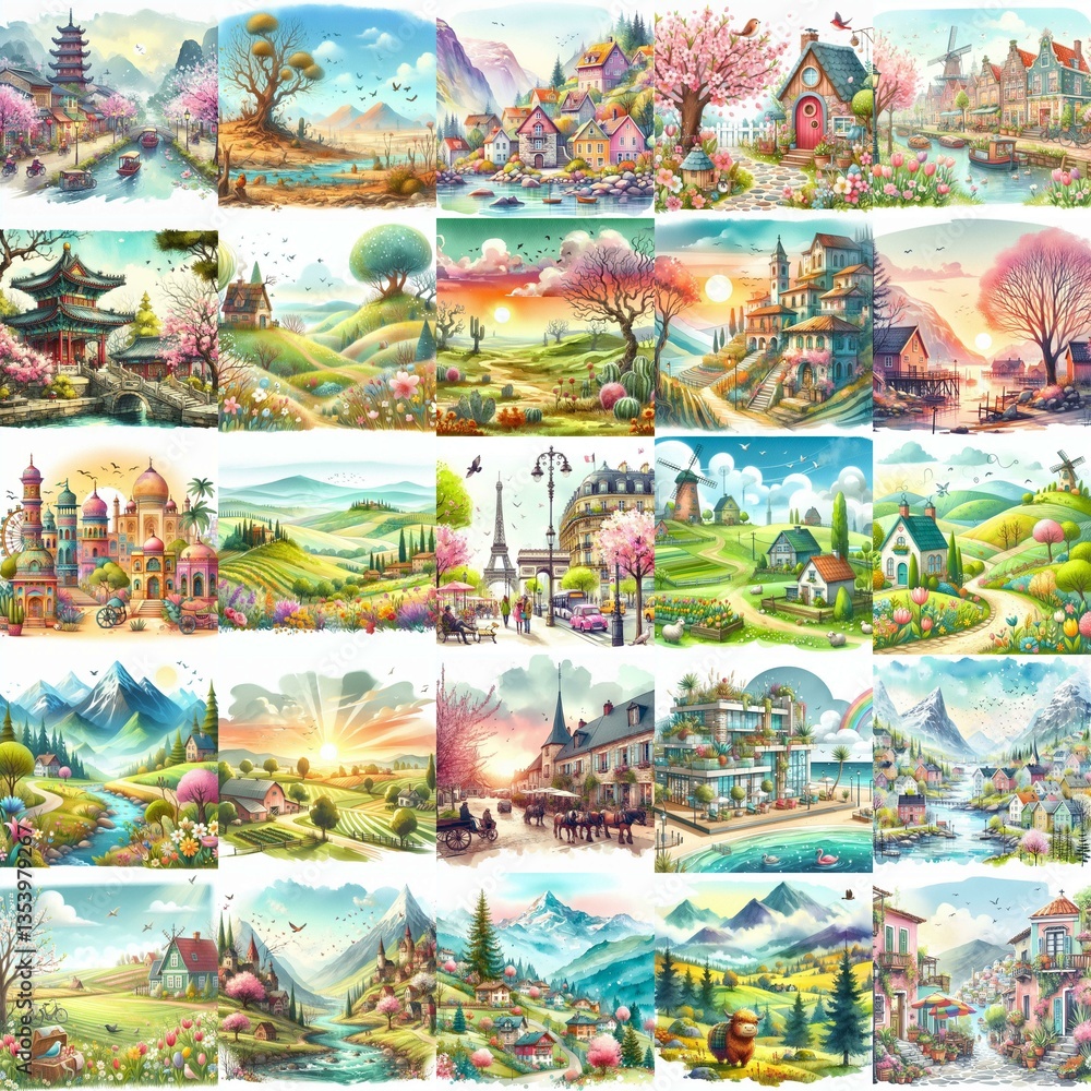 Quirky Spring landscape. AI generated illustration Quirky Spring landscape. AI generated illustration