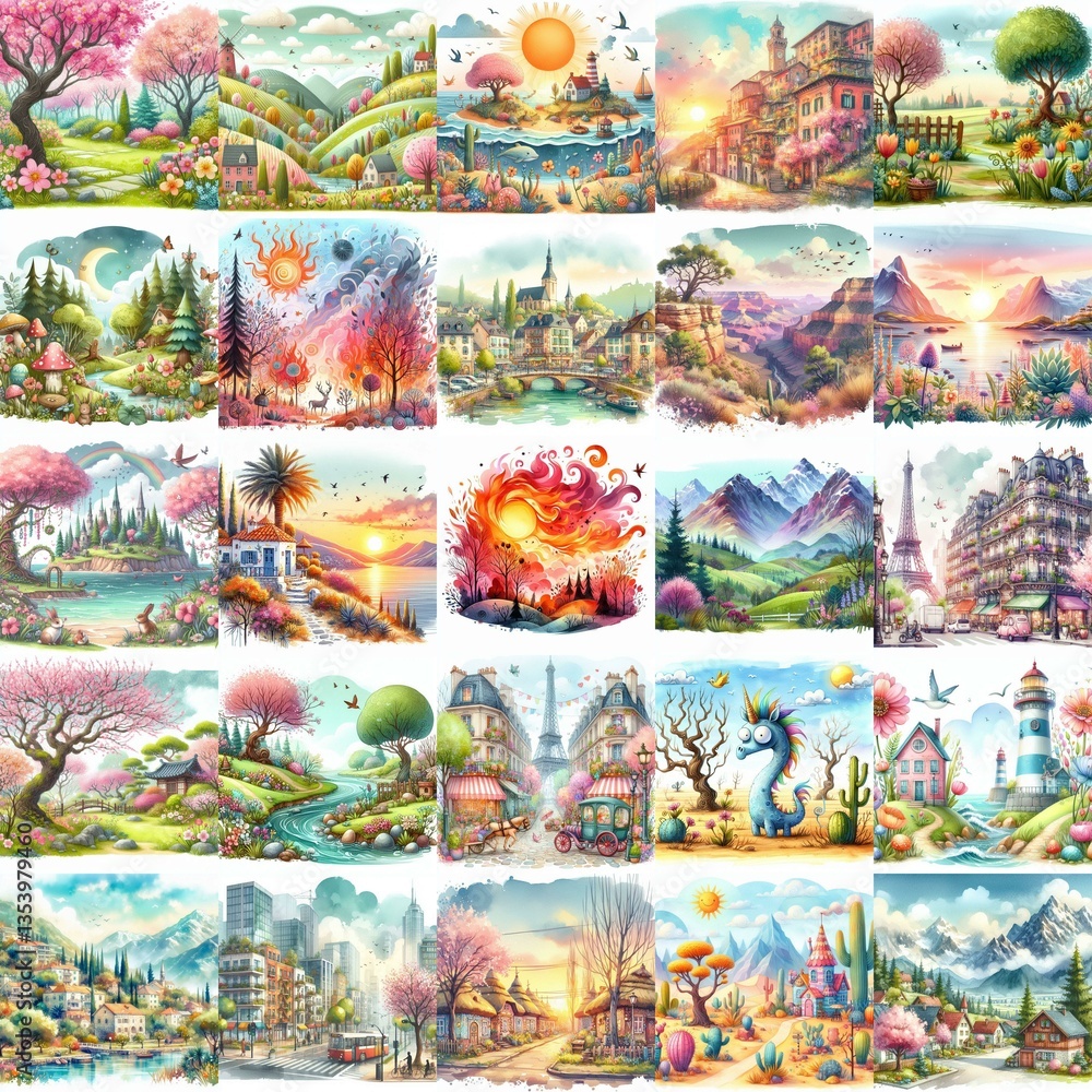 Quirky Spring landscape. AI generated illustration Quirky Spring landscape. AI generated illustration