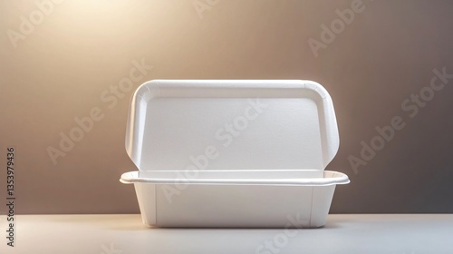 White foam food container with a hinged lid, perfect for takeaway, catering, and food storage branding.