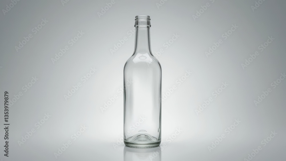 Empty Glass Bottle on a Clean Neutral Background with Soft Reflections and Minimalist Design Empty Glass Bottle on a Clean Neutral Background with Soft Reflections and Minimalist Design