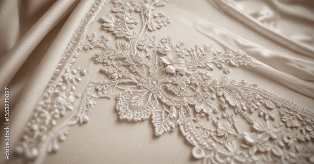 Obraz premium Delicate lace and beaded details on satin finish, satin, soft