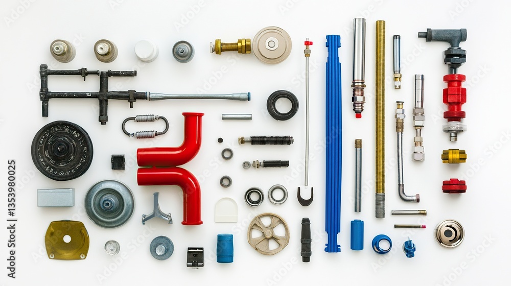 Obraz premium Neatly arranged plumbing components, showcasing precision and organization in design. 