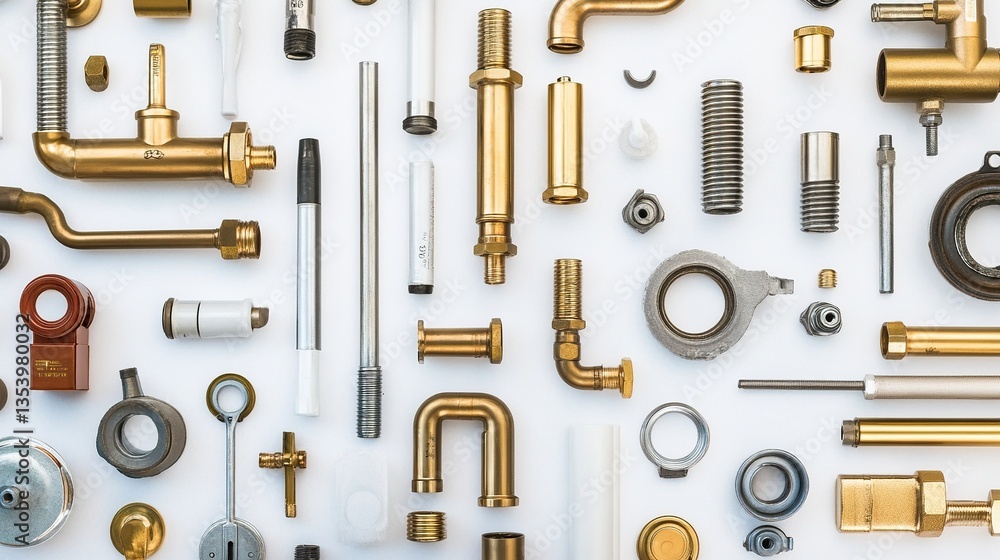 Neatly arranged plumbing components, showcasing precision and organization in design.
Neatly arranged plumbing components, showcasing precision and organization in design.