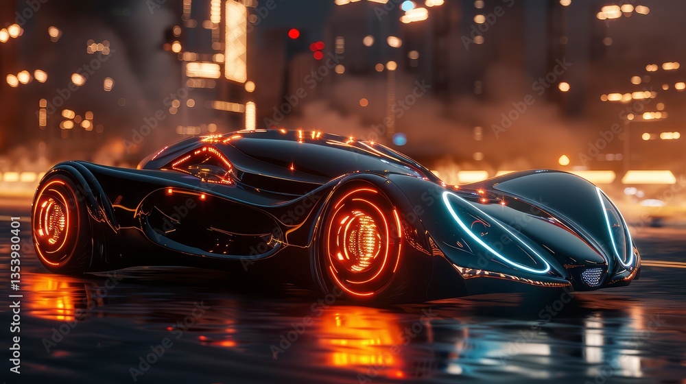 A futuristic car design visualized through photorealistic rendering, emphasizing dynamic lighting and shadow effects, sci-fi look A futuristic car design visualized through photorealistic rendering, emphasizing dynamic lighting and shadow effects, sci-fi look