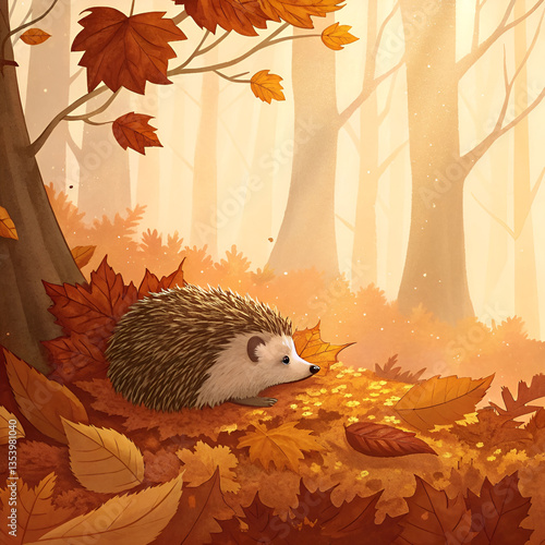 hedgehog in autumn forest
