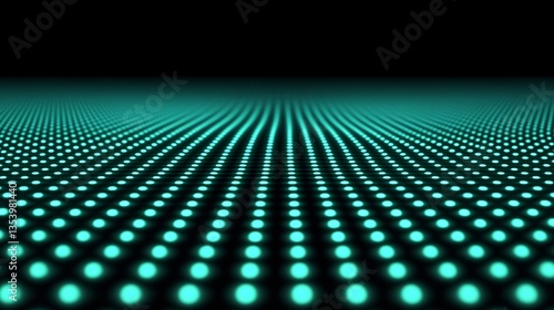 Futuristic Grid with Glowing Green Dots Extending into the Distance