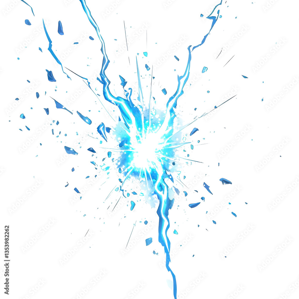 Abstract blue splash with shattered glass effect on transparent background Concept of destruction, impact, and energy Abstract blue splash with shattered glass effect on transparent background Concept of destruction, impact, and energy