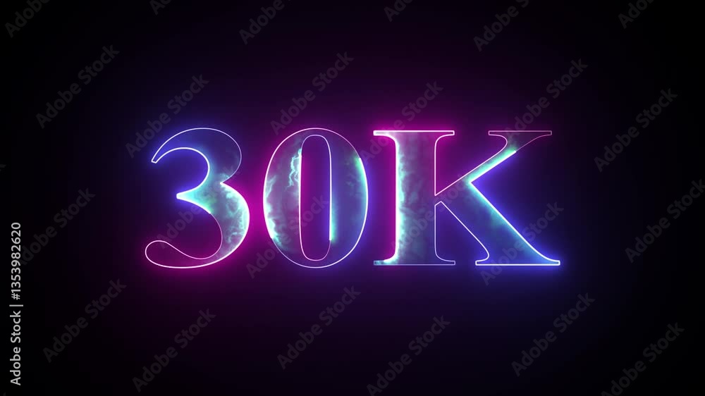Abstract glowing neon light 30K letter animation. 30K followers or subscribers Abstract glowing neon light 30K letter animation. 30K followers or subscribers