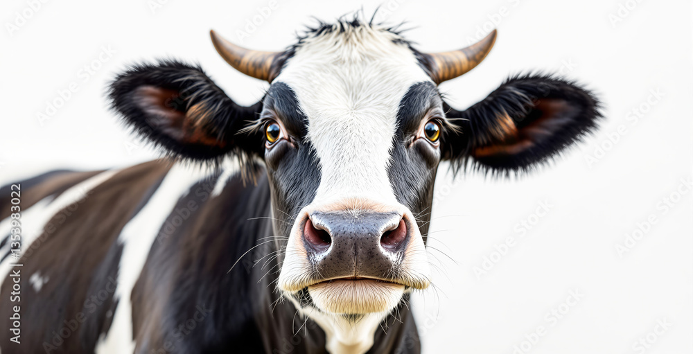 Close-up of a cow with expressive eyes and detailed fur texture on a white background. Concept of farm animal beauty and nature appreciation. Ai generative Close-up of a cow with expressive eyes and detailed fur texture on a white background. Concept of farm animal beauty and nature appreciation. Ai generative