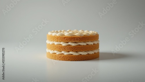 Layered Vanilla Cream Cake with Delicate Whipped Frosting on a Minimalistic White Background