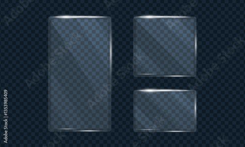 Wallpaper Mural Glass transparent geometric shape frame shining glare set, Glass overlay texture square and panel, Plastic samples glass mirror, Vector illustration. Torontodigital.ca