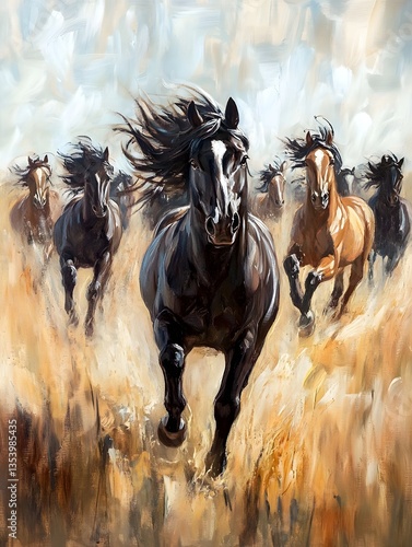 Dancing in the Wind – The Graceful Wild Horses oil painting