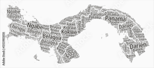 Panama text style regions. Country region names word clouds in Spanish language. Trending vector illustration.