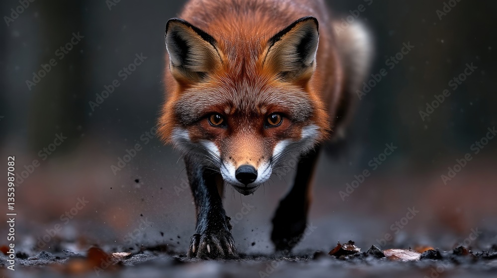 Obraz premium Focused red fox in the forest