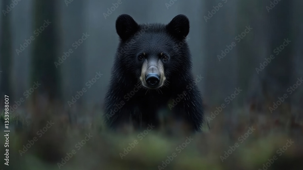 Fototapeta premium Black bear in misty forest (1)