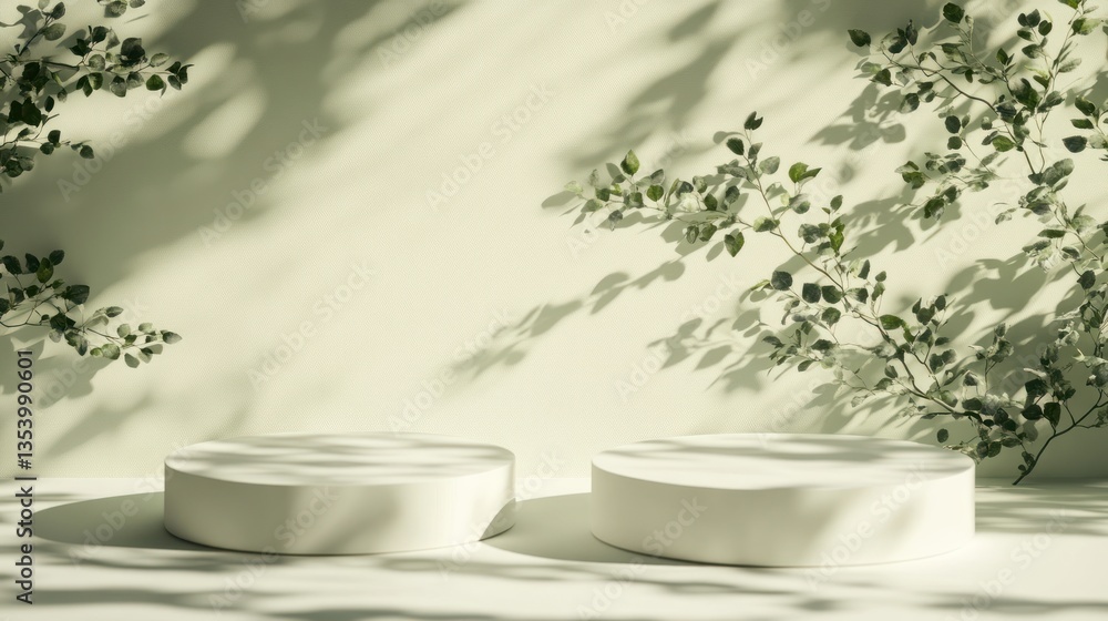 Minimalist product display, light-and-shadow, nature backdrop, for showcasing cosmetics Minimalist product display, light-and-shadow, nature backdrop, for showcasing cosmetics