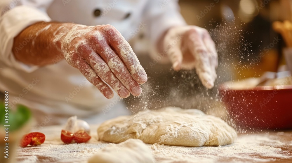 Artisan Baker Dusting Dough with Flour: A Culinary Masterpiece Artisan Baker Dusting Dough with Flour: A Culinary Masterpiece