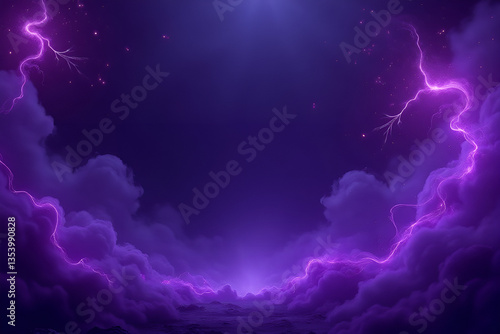 A dark, mystical background with purple sparks, swirling smoke, and magic fire particle effects, featuring foggy clouds and abstract violet energy for a spooky Halloween frame