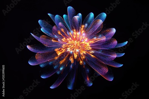 Vibrant, digital flower design with glowing center