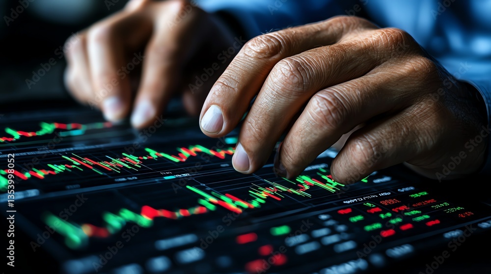 investment portfolio dashboard in a virtual stock exchange, person presenting economic forecasts, serious and corporate mood investment portfolio dashboard in a virtual stock exchange, person presenting economic forecasts, serious and corporate mood
