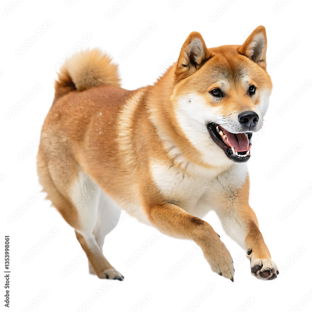 Happy Shiba Inu dog running on white background – AI generated Happy Shiba Inu dog running on white background – AI generated
