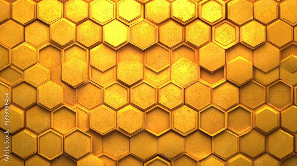 Close-up view of a textured honeycomb pattern with golden hexagonal shapes, perfect for backgrounds or design projects Close-up view of a textured honeycomb pattern with golden hexagonal shapes, perfect for backgrounds or design projects