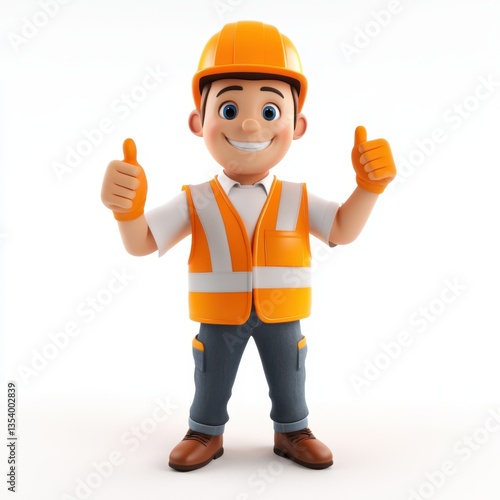 A cartoon man in a safety vest is giving a thumbs up