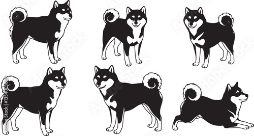 Shiba Inu Silhouette: Japanese Dog Breed, Pet Animal, Canine Outline, Flat Vector Illustration