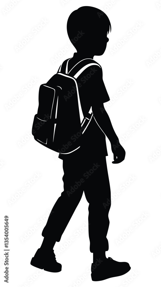 A boy with school bag silhouette. Back to school A boy with school bag silhouette. Back to school