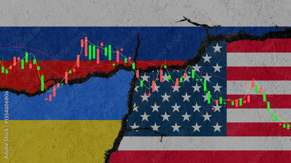 Obraz premium Ukraine, Russia and USA Economic Impact: Financial Market Volatility Concept.