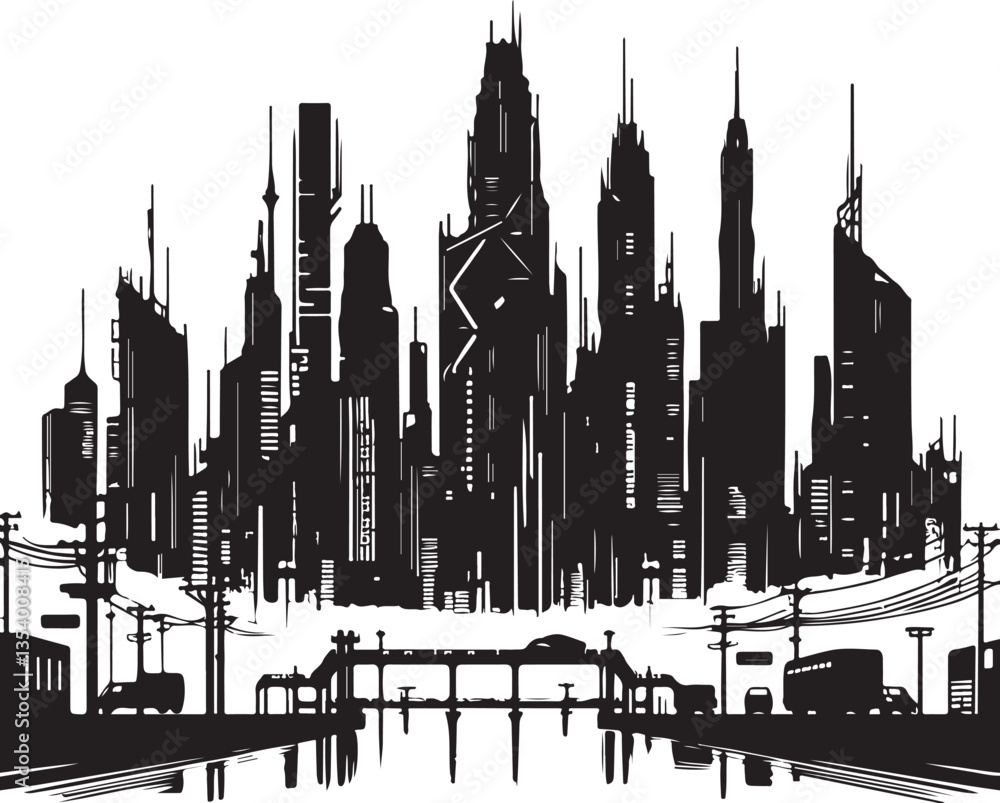 Naklejka premium Detailed City Silhouette | Urban Design in Premium Style