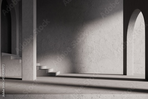 Canvastavla Surreal Concrete Architecture with Light Rays – 3D Render