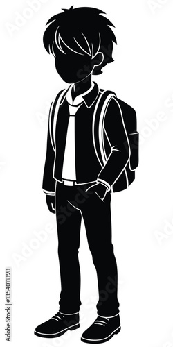 A schoolboy going school silhouette art illustration design