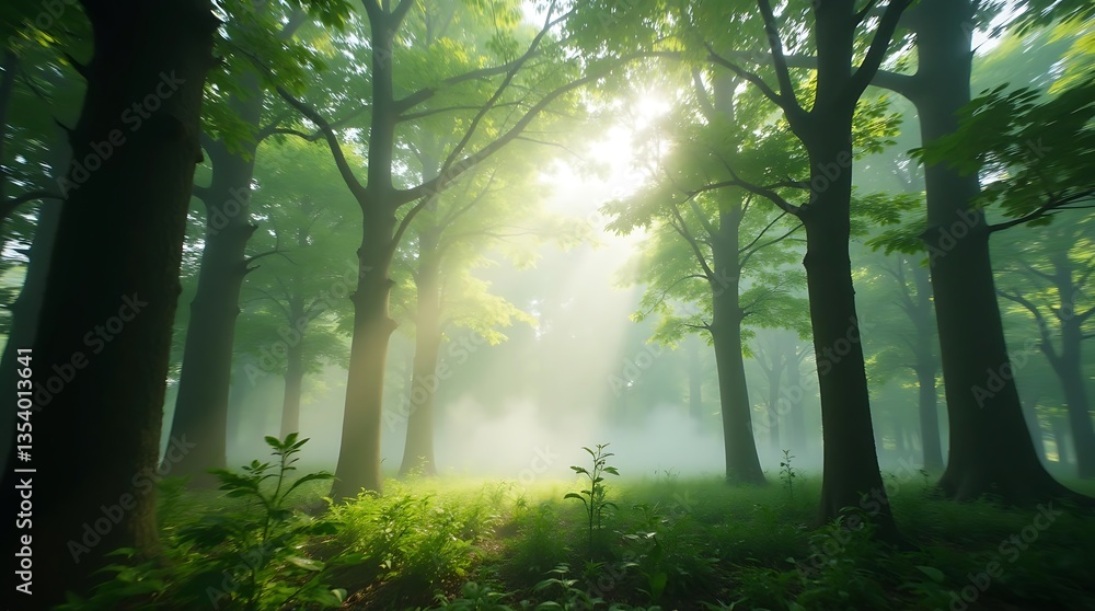 Obraz premium forest landscape sunlight sun warm soft feeling