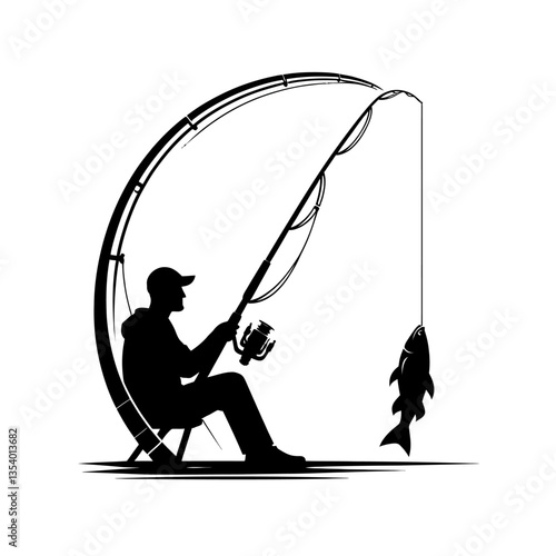 men caught fish black color vector 