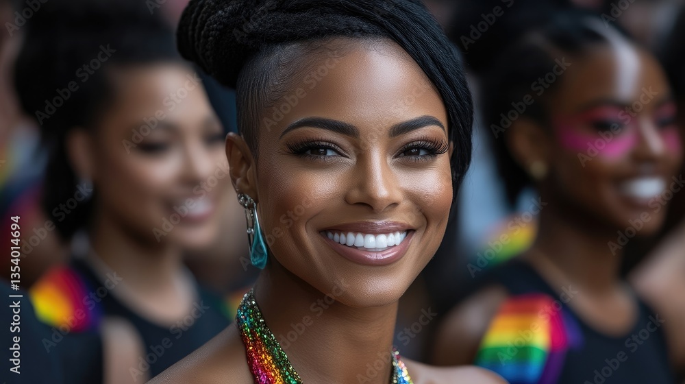 Obraz premium Smiling woman with vibrant braids and jewelry