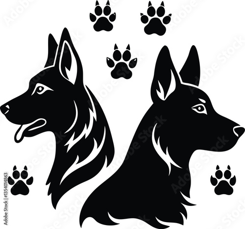 German Shepherd Silhouette with Paw